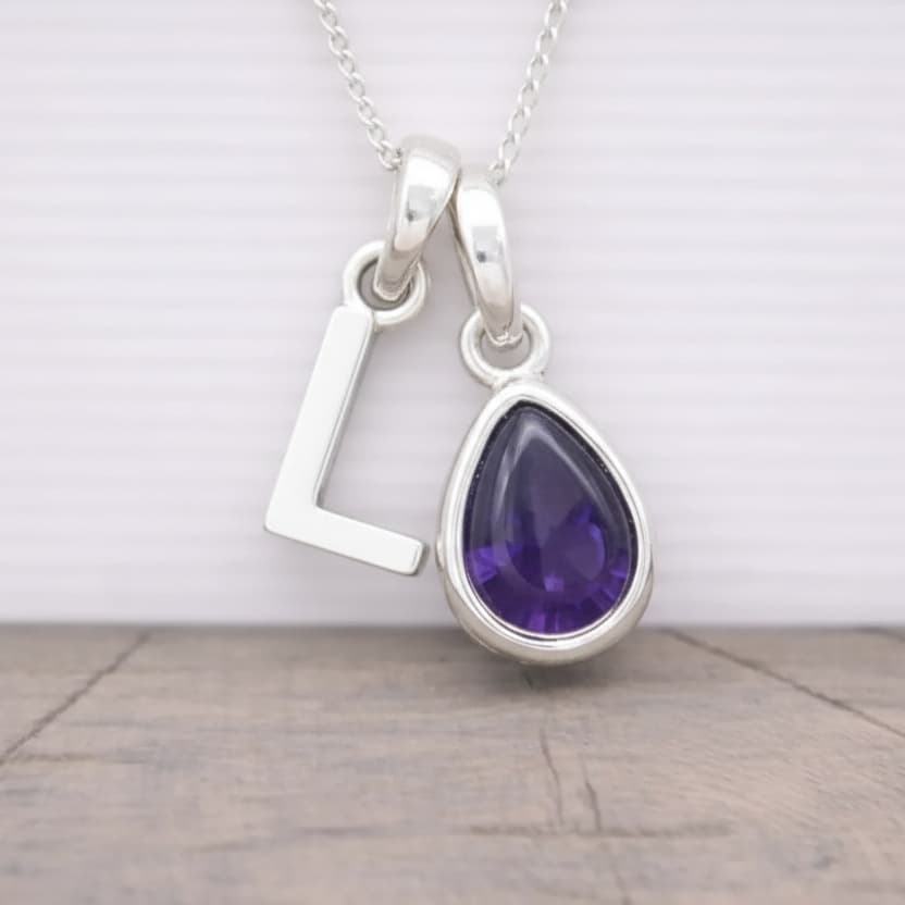 Silver Initial and February Birthstone Amethyst Necklace