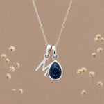 Sterling silver initial M and natural September sapphire necklace