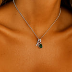 Silver initial necklace with a emerald pendant by indie and harper australia
