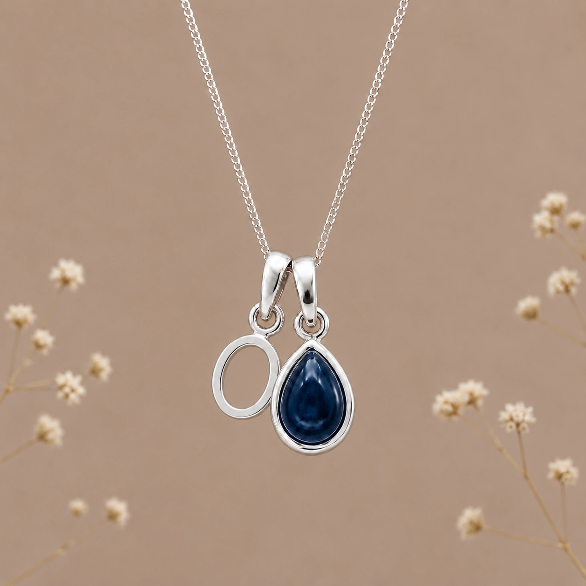 Sterling silver initial O and natural September sapphire necklace