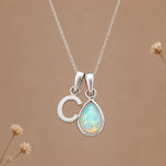 Silver C initial and October birthstone opal necklace
