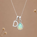 Silver D initial and October birthstone opal necklace