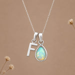 Silver F initial and October birthstone opal necklace