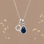 Sterling silver initial Q and natural September sapphire necklace