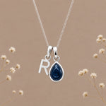 Sterling silver initial R and natural September sapphire necklace