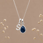Sterling silver initial S and natural September sapphire necklace