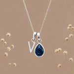 Sterling silver initial V and natural September sapphire necklace