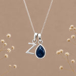 Sterling silver initial Z and natural September sapphire necklace