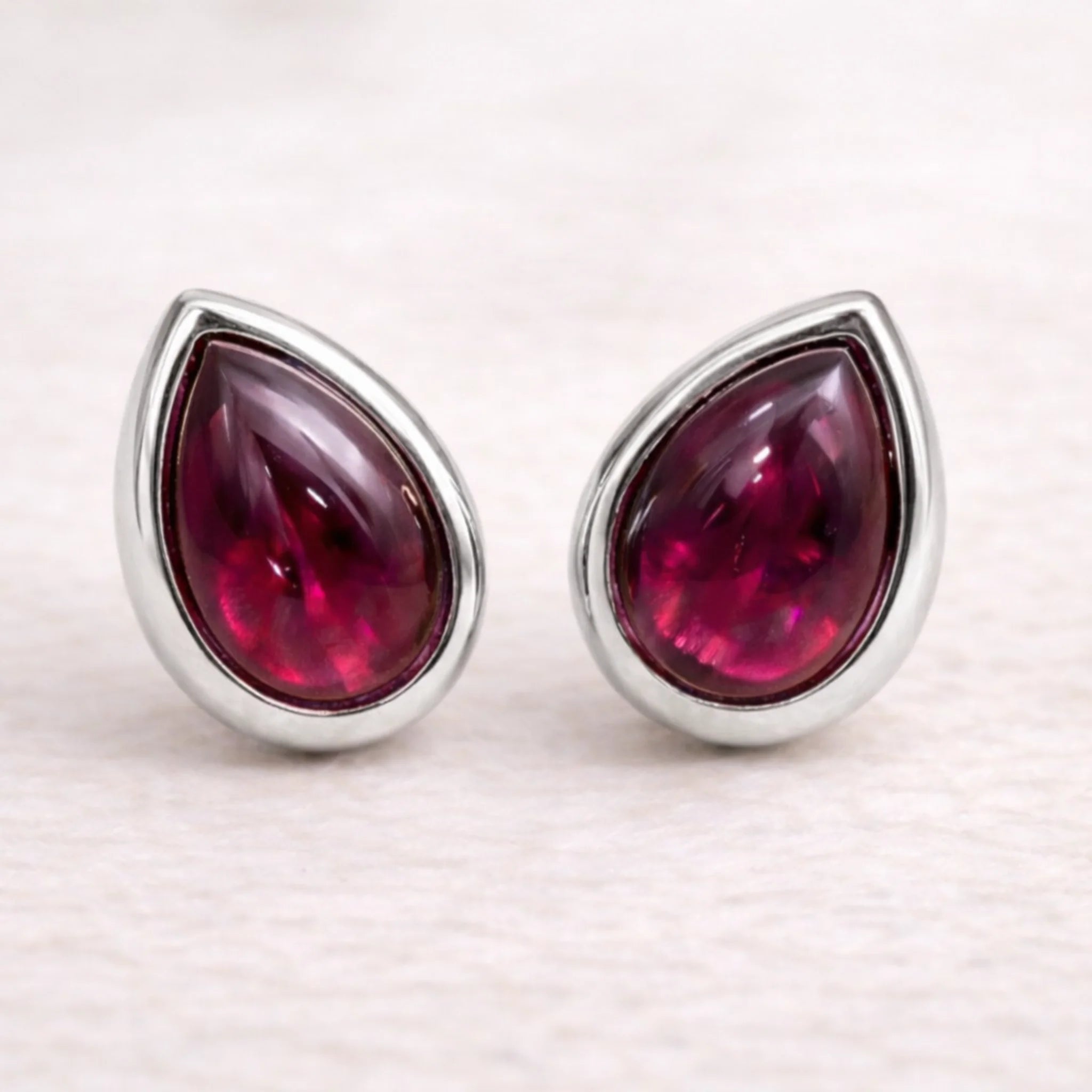 Sterling Silver January Birthstone Earrings with pear-shaped natural Garnet gemstones - January Birthday Jewellery Gift