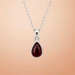 Sterling Silver Necklace with a pear-shaped January birthstone garnet gemstone pendant