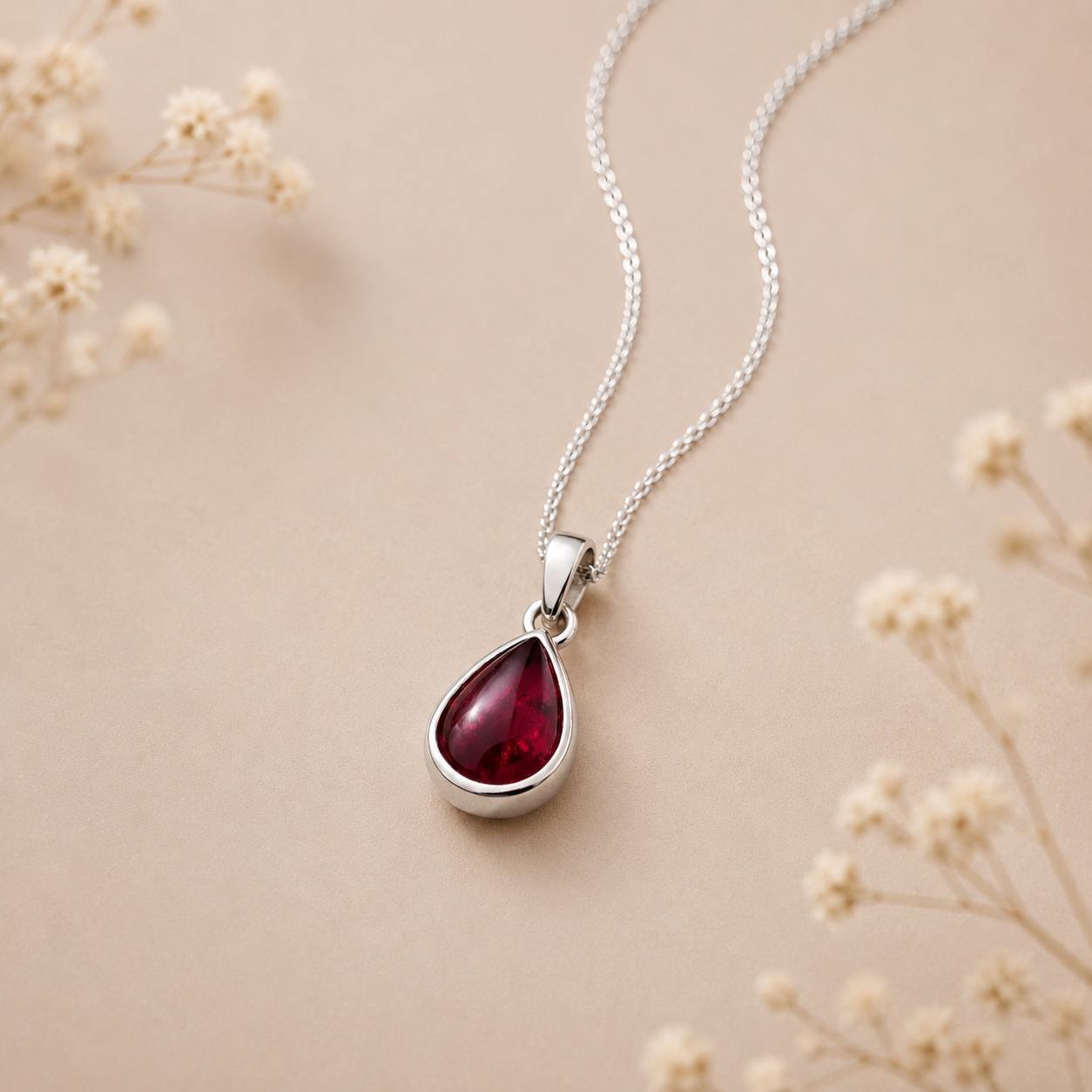 sterling silver january birthstone garnet necklace featuring teardrop natural garnet gemstone