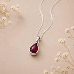 sterling silver january birthstone garnet necklace featuring teardrop natural garnet gemstone