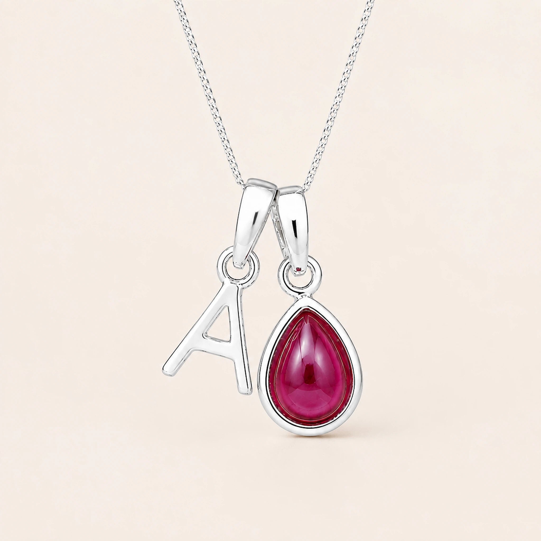 sterling silver july birthstone ruby necklace and silver initial A pendant