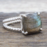 Silver Labradorite Double Twist Ring - womens jewellery by indie and harper