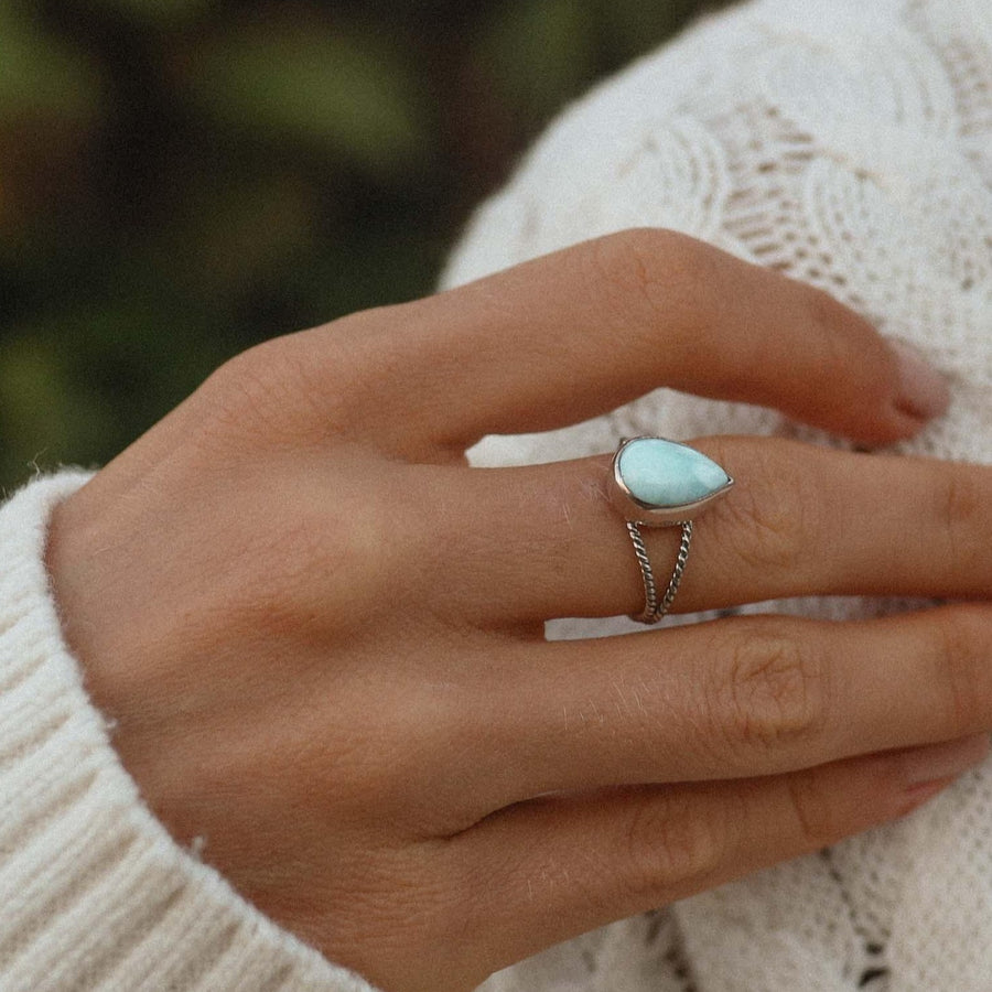 Silver Larimar Double Twist Ring - womens jewellery by indie and harper