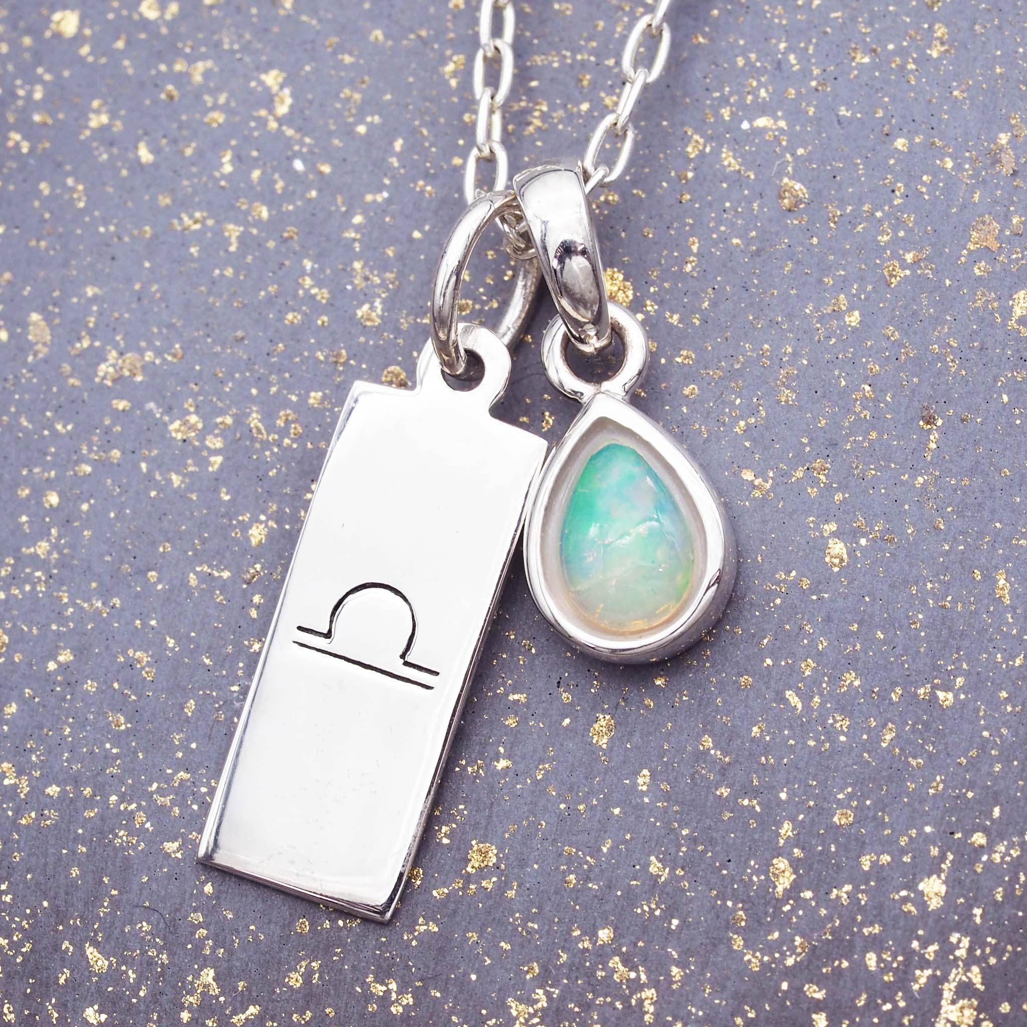 Libra star sign and October birthstone Sterling silver opal necklace by indie and harper 