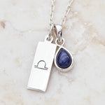 Sterling Silver Libra Zodiac necklace with a September birthstone natural sapphire gemstone pendant
