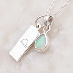 Sterling Silver Libra Zodiac necklace with a October birthstone natural opal gemstone pendant