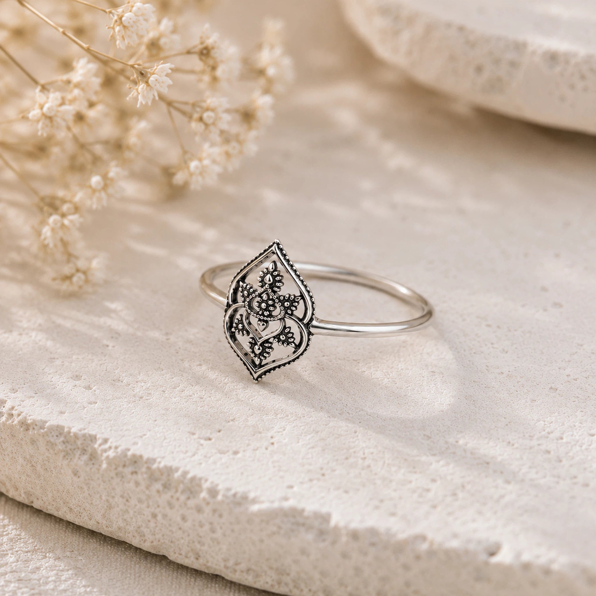 sterling silver mandala ring side
