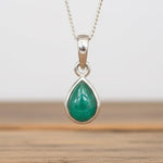 Sterling Silver may birthstone necklace with green pear-shaped natural emerald gemstone pendant - May birthday gift for her