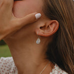 indie and harper sterling silver moonstone earrings being worn