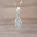sterling silver moonstone necklace with natural faceted marquise shaped moonstone gemstone with minimalist boho design