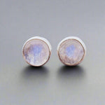 dainty sterling silver rainbow moonstone stud earrings