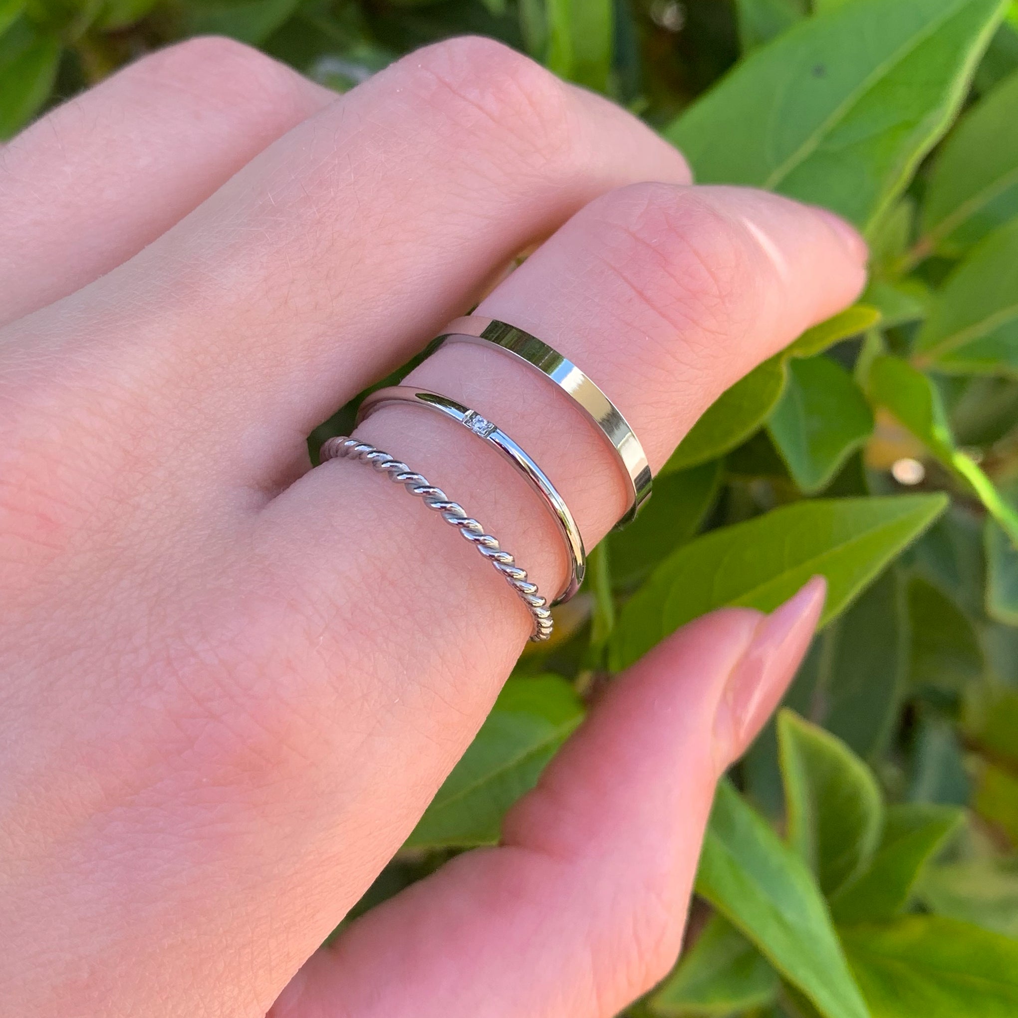 waterproof silver multi stacker ring set - waterproof jewellery by Indie and Harper australia