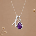 Sterling silver initial N necklace with a February amethyst pendant