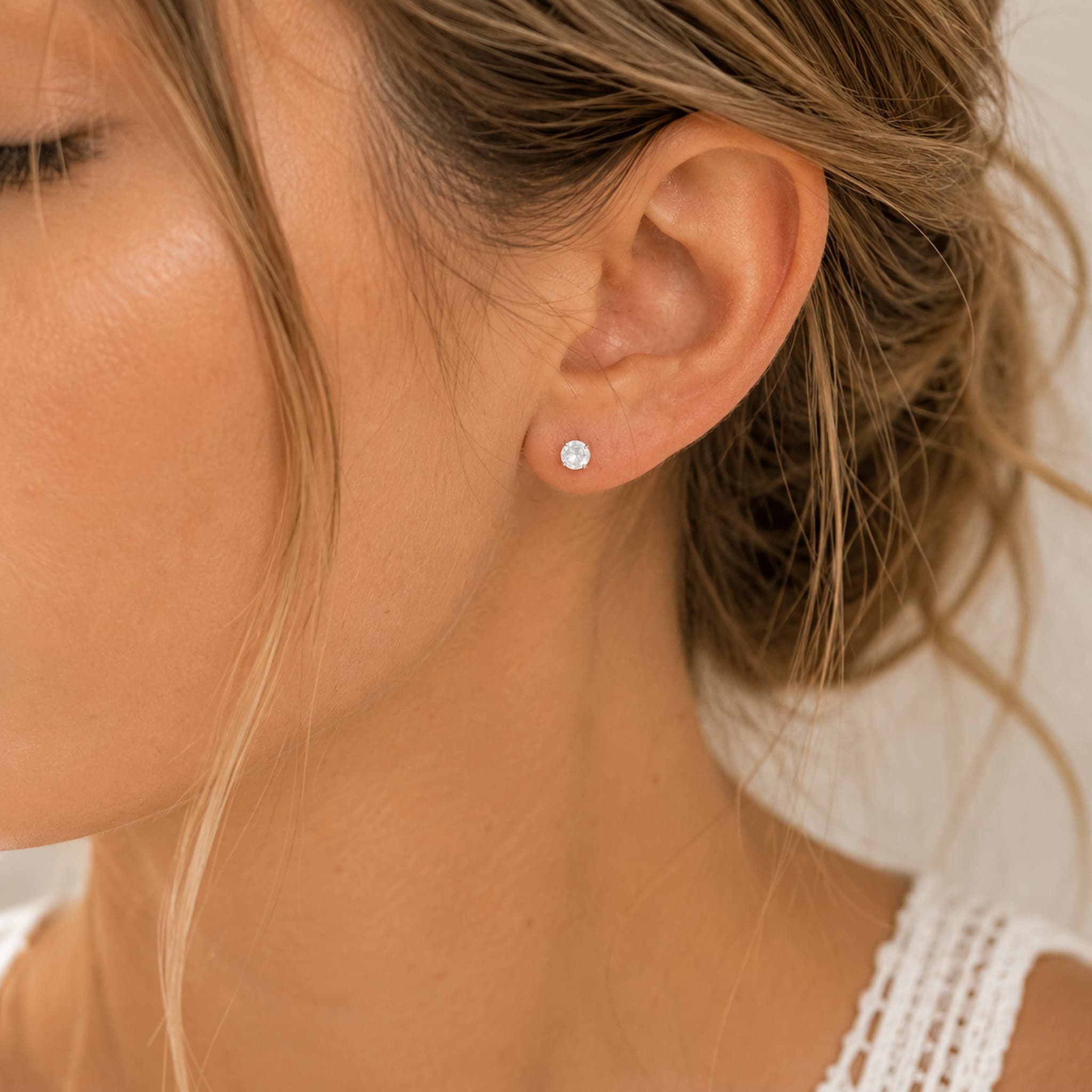 Natural Moonstone Stud Earrings, solitaire moonstone in a silver setting