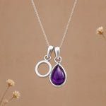 Sterling silver initial O necklace with a February amethyst pendant