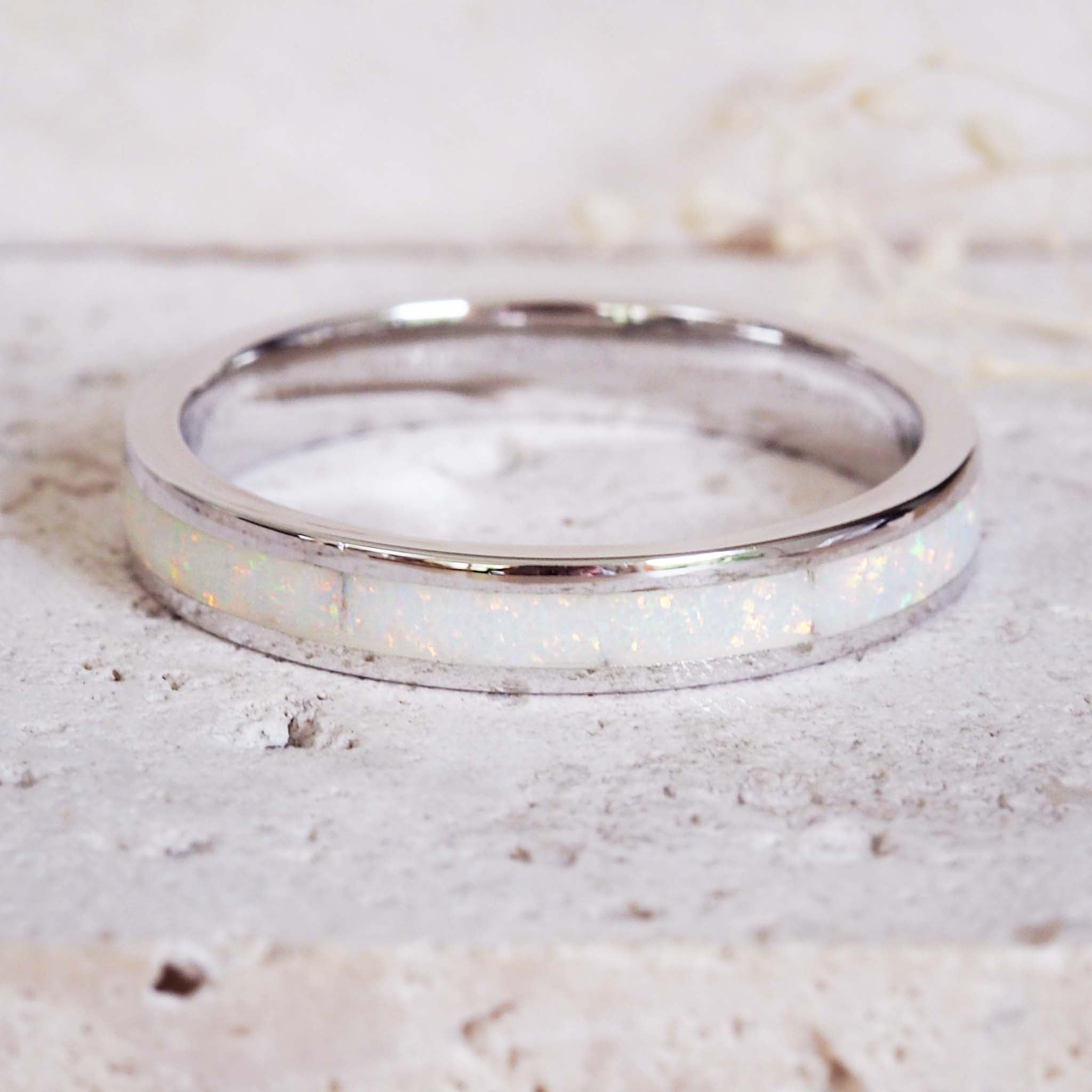 synthetic white opal and ring made with sterling silver by indie and harper