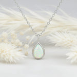 sterling silver tear drop shaped white opal pendant necklace