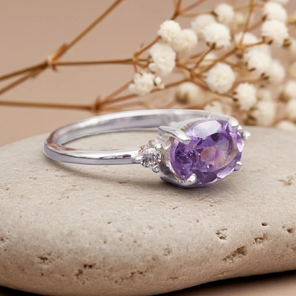 sterling silver white topaz and pink amethyst ring 
