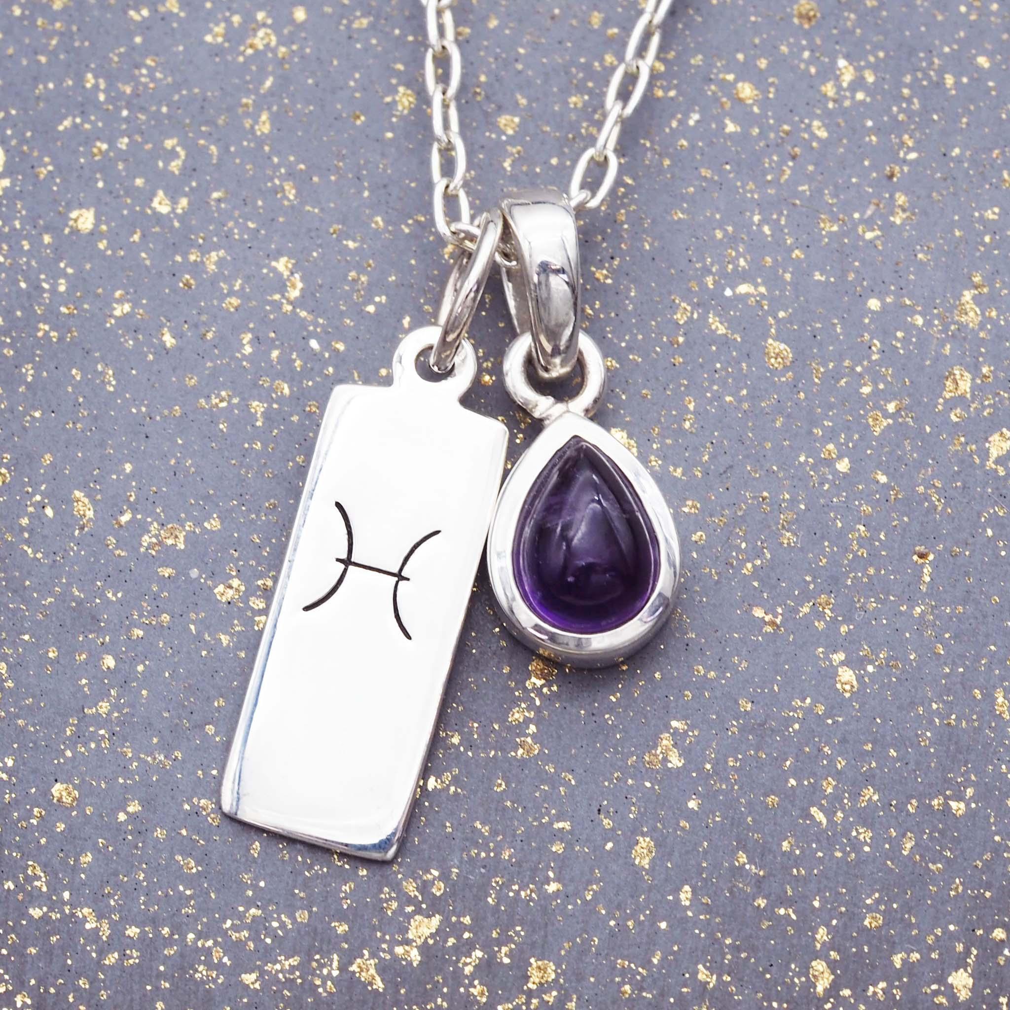 Sterling Silver Pisces Star Sign and February Birthstone Amethyst Necklace - indie and harper australia