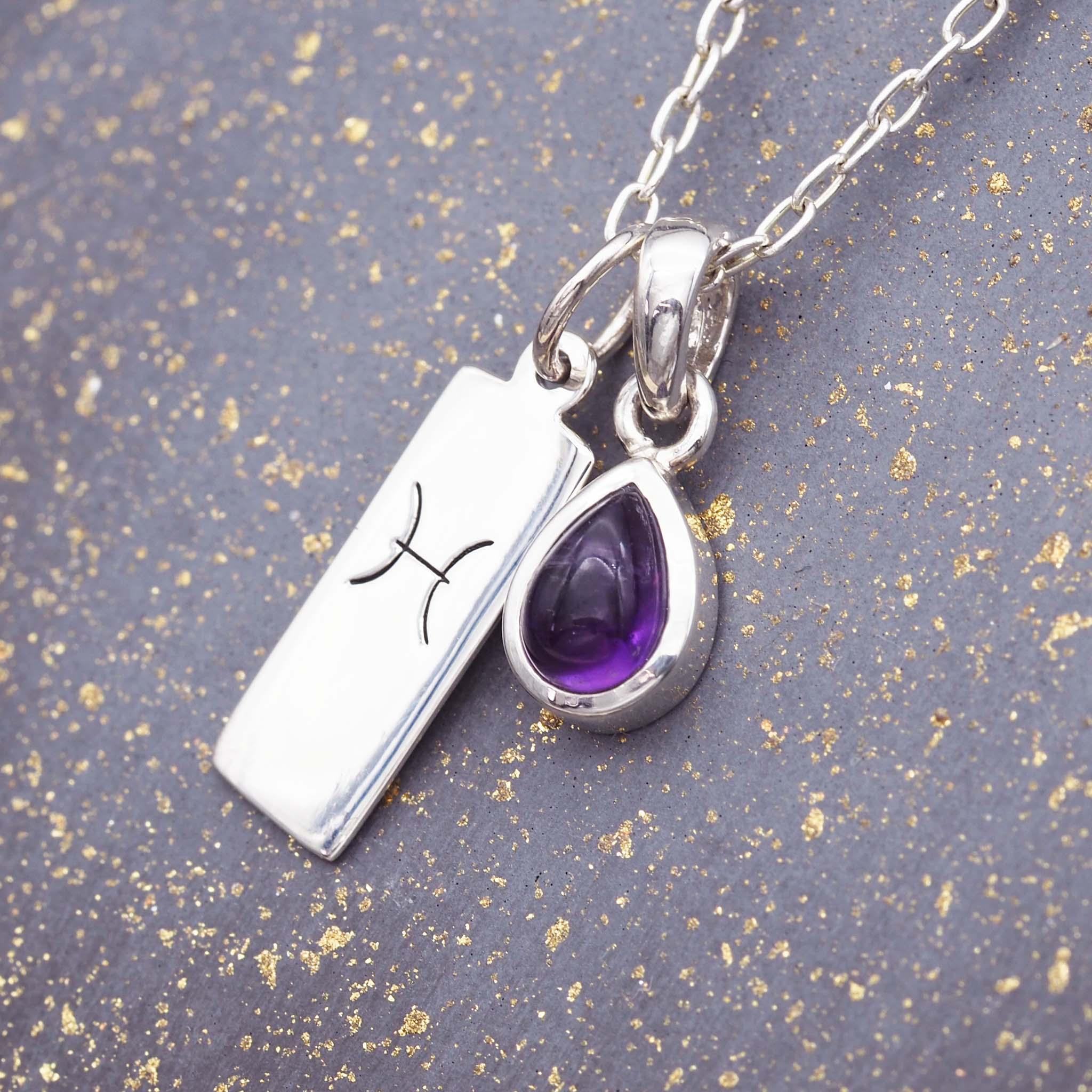 sterling silver Pisces and February Birthstone amethyst Necklace - indie and harper australia