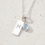 Silver Zodiac Pisces and march Birthstone aquamarine Necklace