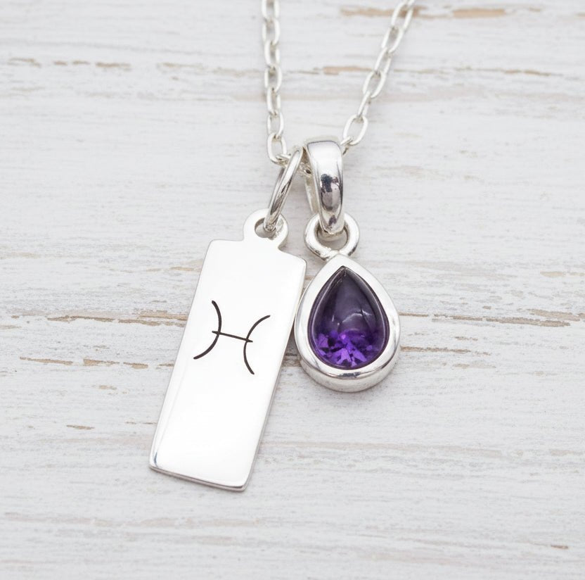 Sterling Silver Pisces Star Sign and February Birthstone Amethyst Necklace - indie and harper australia