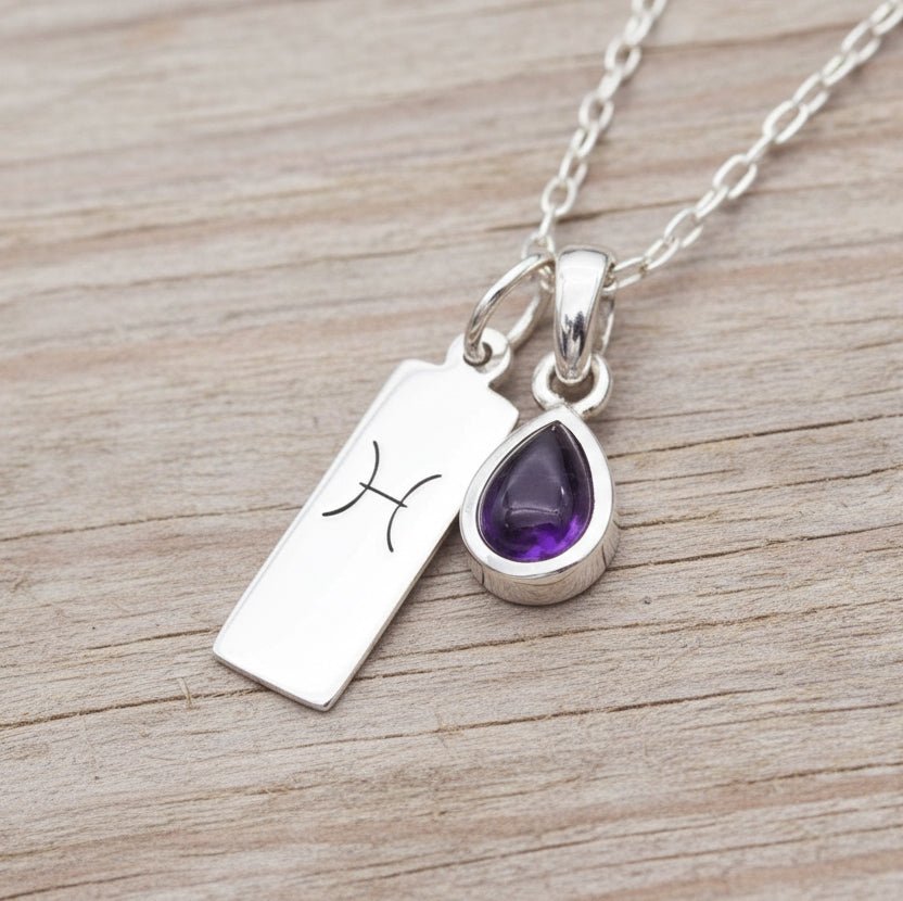 sterling silver Pisces and February Birthstone amethyst Necklace - indie and harper australia