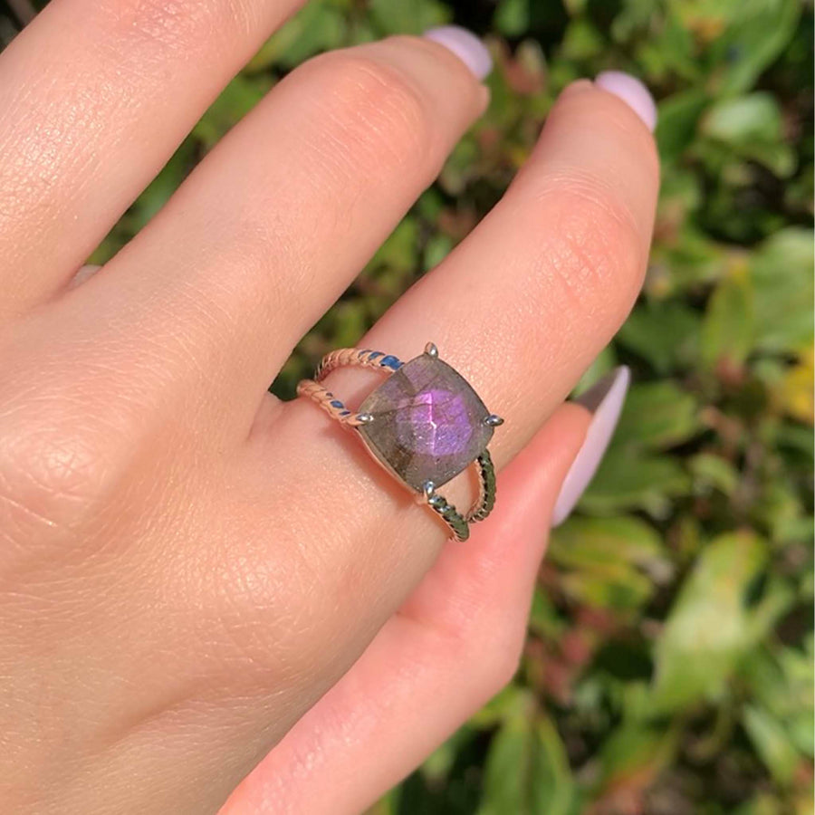 silver purple labradorite double twist ring - sterling silver jewellery with natural labradorite gemstone - women's online jewellery brand indie and harper
