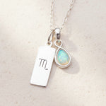 Sterling Silver Scorpio Zodiac Necklace with October Birthstone natural opal pendant