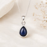 sterling silver september birthstone necklace with pear-shaped natural sapphire gemstone pendant - birthday jewellery gift