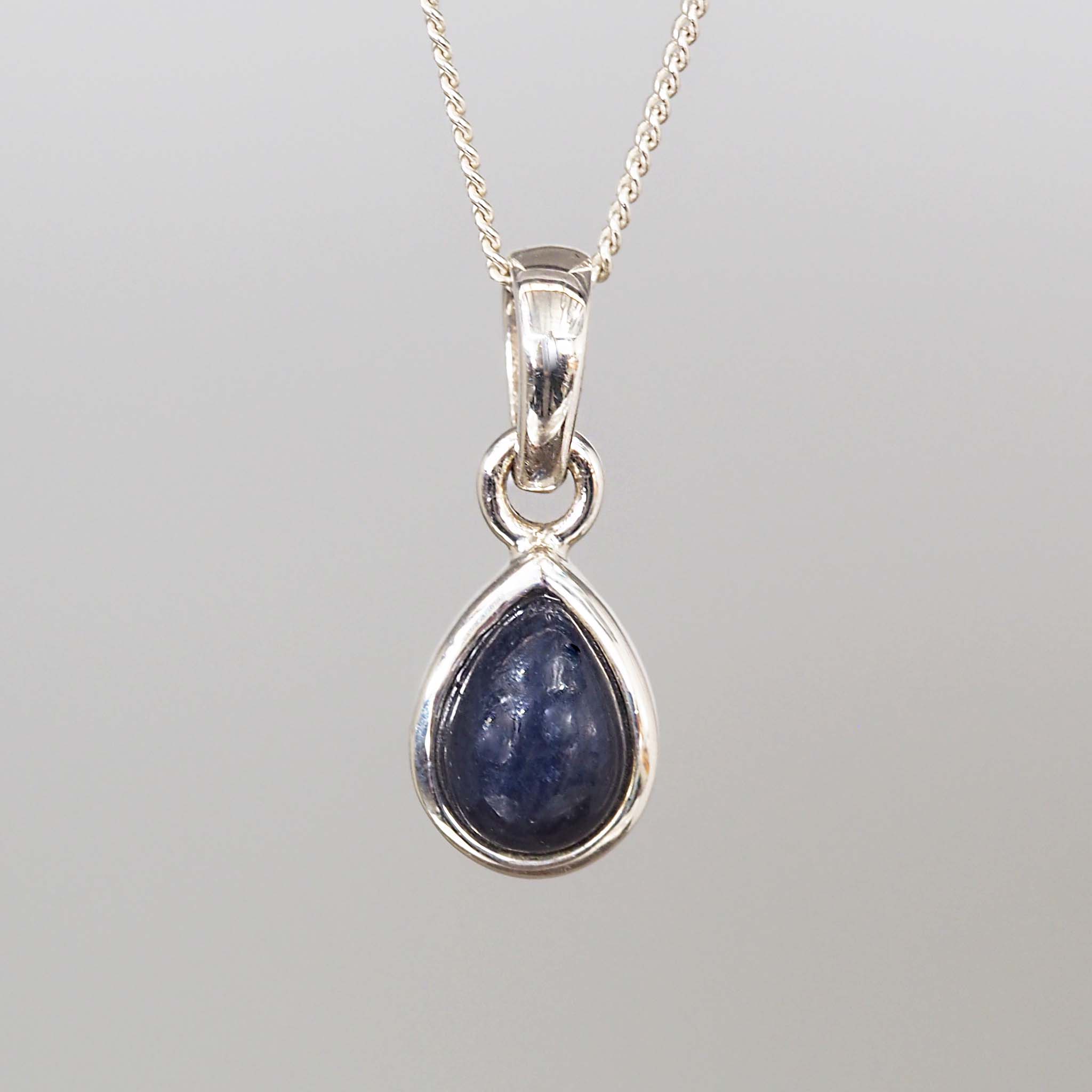 sterling silver september birthstone necklace with pear-shaped natural sapphire gemstone pendant - birthday jewellery gift