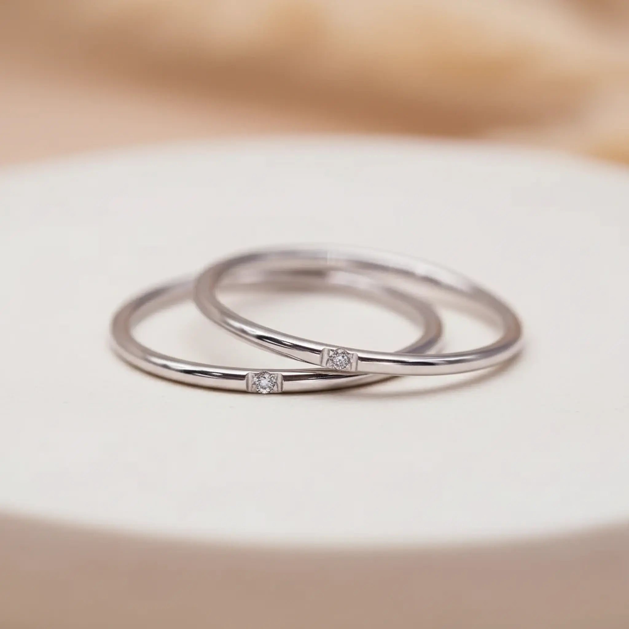 minimalist waterproof silver stacker rings with cubic zirconias