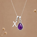 Sterling silver initial X necklace with a February amethyst pendant