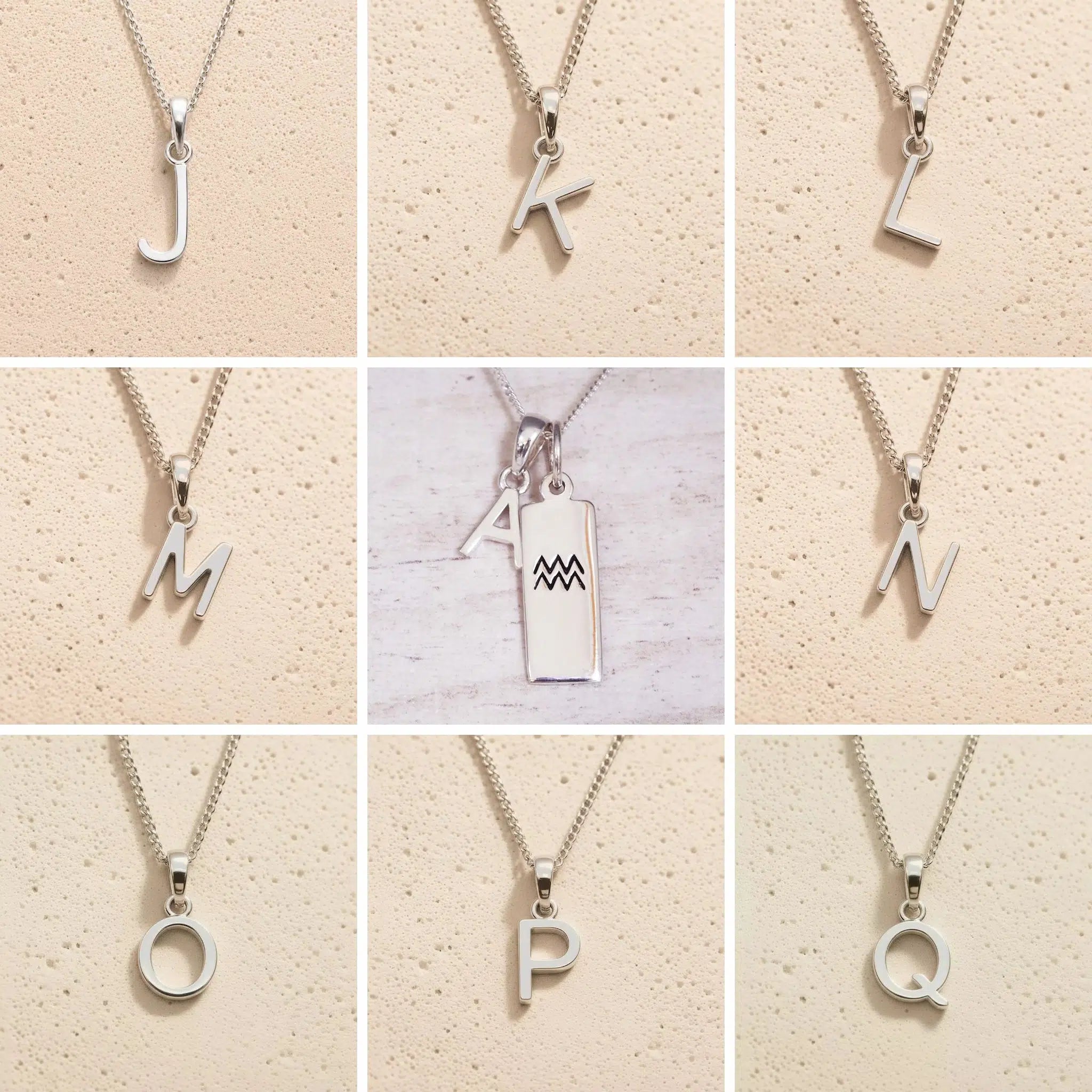 Silver Initial and Aquarius Zodiac Necklace