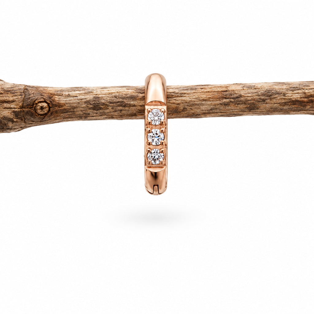 Single rose gold waterproof pavé huggie earring