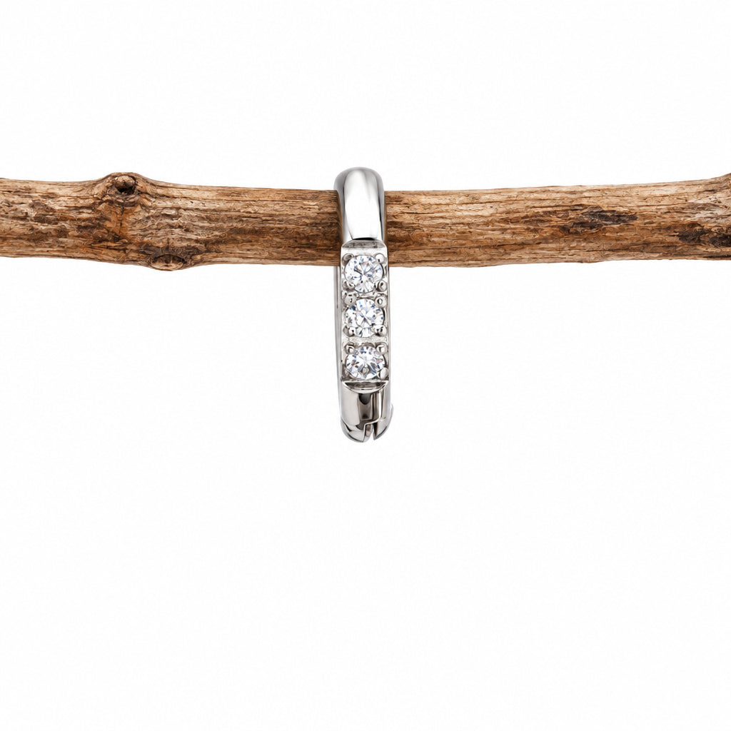 Single silver waterproof pavé huggie earring