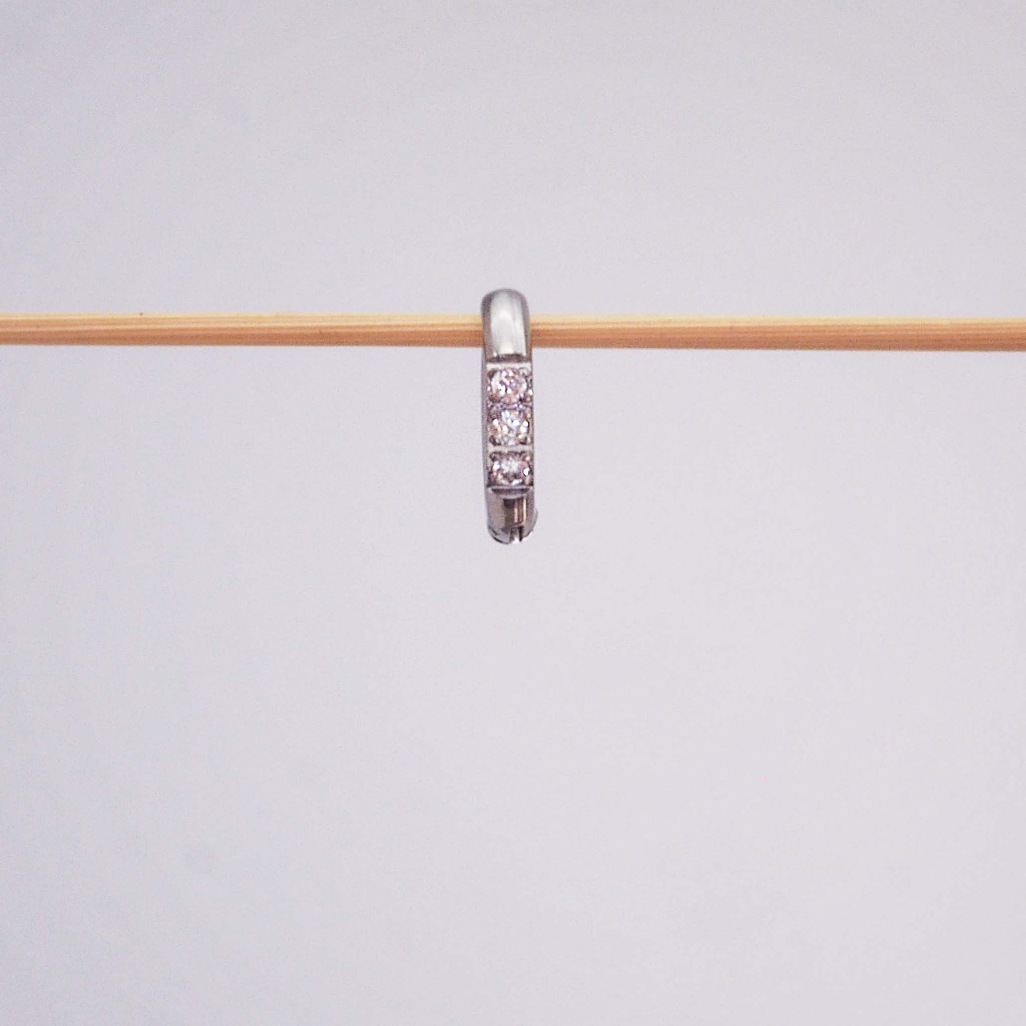 Single waterproof stainless steel pavé silver huggie earring