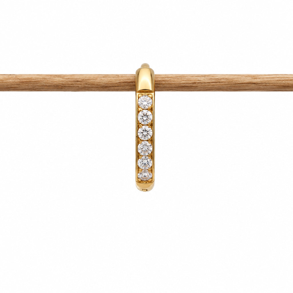 Single pavé huggie hoop earring with cubic zirconia